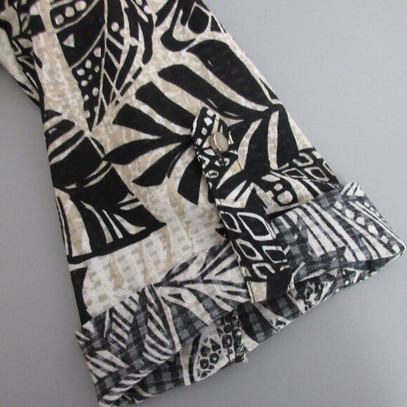 Notations Blouse Size Medium Black Leaf Button Front V-Neck 3/4 Roll Tab Sleeves - Picture 4 of 7